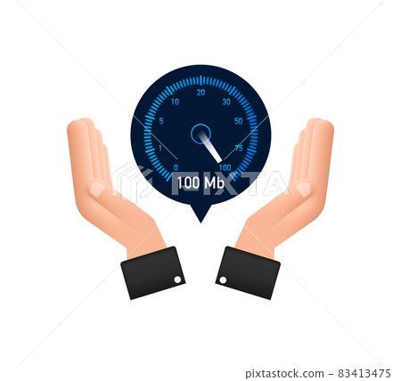 Set Speed test in hands. Speedometer Internet Speed. Website speed loading time. Vector illustration. Set Speed test in hands. Speedometer Internet Speed. Website speed loading time. Vector illustration. 83413475