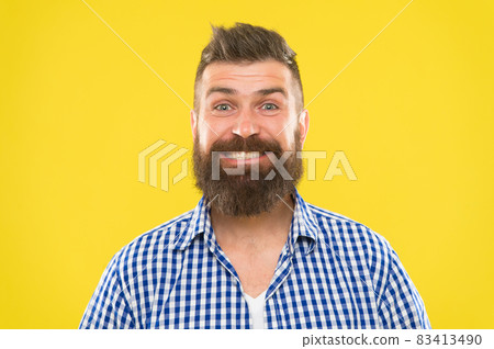 Bearded and happy. Beard fashion and barber concept. Bearded and happy. Beard fashion and barber concept. 83413490