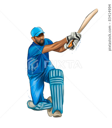 Abstract batsman playing cricket from splash of watercolors, colored drawing, realistic 83414994