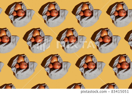Pattern of fresh apples in a linen bag, zero waste grossery shopping concept 83415051