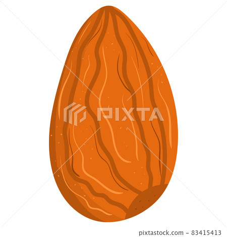 Cartoon illustration with colorful nut almond. Farm market product. Vector hand drawn graphic. Single isolated art. Cartoon illustration with colorful nut almond. Farm market product. Vector hand drawn graphic. Single isolated art. 83415413