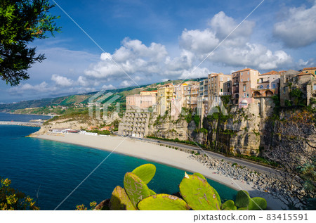 Tropea town colorful stone buildings on top of cliff, Calabria, Italy Tropea town colorful stone buildings on top of cliff, Calabria, Italy 83415591