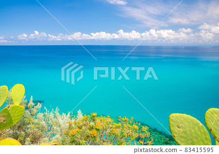 Aerial view of Tyrrhenian sea with turquoise water,Tropea, Italy Aerial view of Tyrrhenian sea with turquoise water,Tropea, Italy 83415595