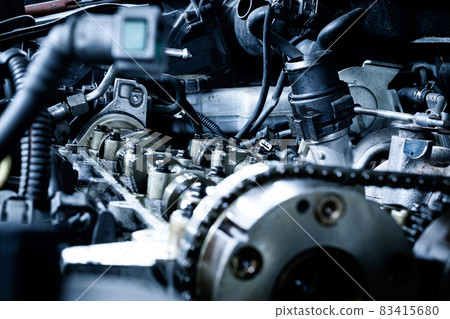 Car service auto. Automotive repair in garage workshop. Mechanic engine vehicle diagnostic. Technician maintenance. 83415680