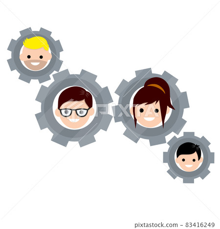 Gears with faces of men and women. Social life. 83416249