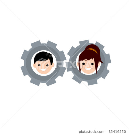 Gear with faces of men and women. Gear with faces of men and women. 83416250