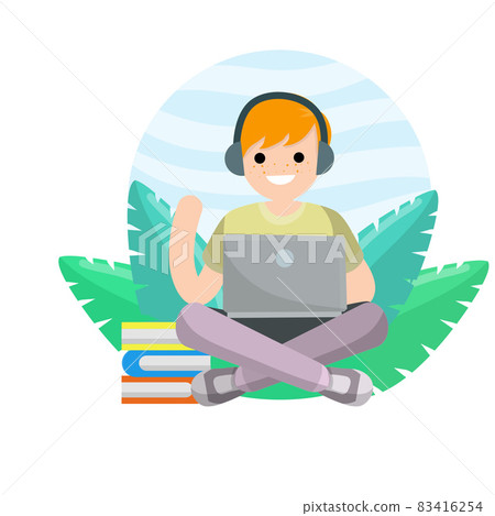 Man sit with laptop. Work freelance and programmer. Man sit with laptop. Work freelance and programmer. 83416254