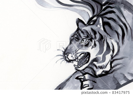 Watercolor tiger New Year's card template Cool hand-painted New Year's card illustration material Black and white monochrome Watercolor tiger New Year's card template Cool hand-painted New Year's card illustration material Black and white monochrome 83417975