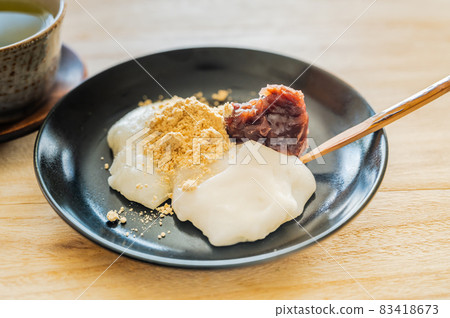 Kori-mochi with soybean flour and red bean paste Kori-mochi with soybean flour and red bean paste 83418673