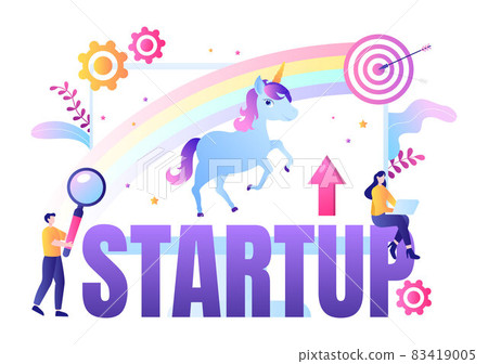 Unicorn Business Startup Symbol Vector Illustration. Businessman of Development Process, Innovation Product, and Creative Idea See the Goal to be Successful 83419005