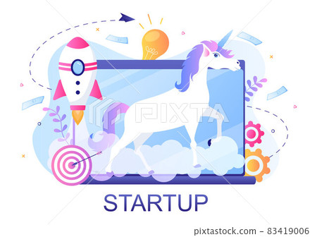 Unicorn Business Startup Symbol Vector Illustration. Businessman of Development Process, Innovation Product, and Creative Idea See the Goal to be Successful 83419006