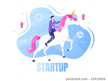 Unicorn Business Startup Symbol Vector Illustration. Businessman of Development Process, Innovation Product, and Creative Idea See the Goal to be Successful 83419008