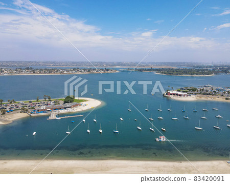 Aerial view of Mission Bay and beaches in San Diego, California. USA. 83420091