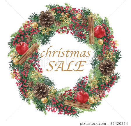 Christmas wreath illustrations and Christmas sale letters 83420254