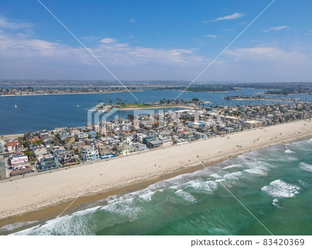 Aerial view of Mission Bay and beaches in San Diego, California. USA. Aerial view of Mission Bay and beaches in San Diego, California. USA. 83420369