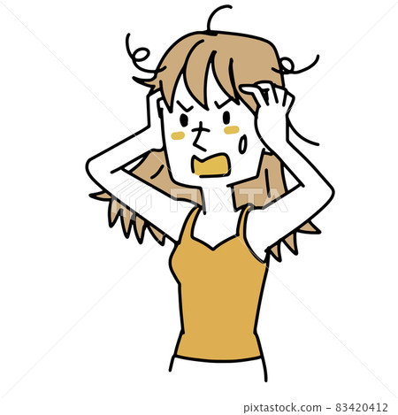 一個患有頭髮疼痛的女人 一個患有頭髮疼痛的女人 83420412