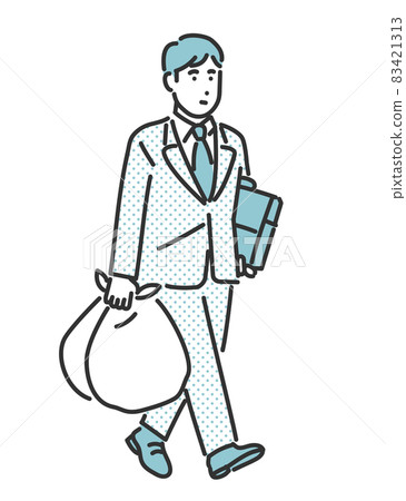 Image illustration material of husband who goes to work after taking out the garbage from the house 83421313