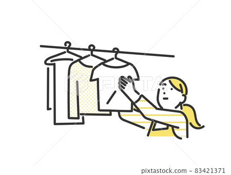 Image illustration material of a housewife woman who hangs laundry 83421371