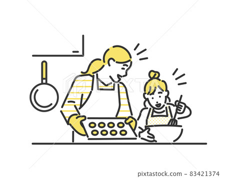 Image illustration material of how parents and children enjoy making sweets and cooking Image illustration material of how parents and children enjoy making sweets and cooking 83421374
