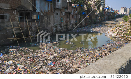 Dirty river in Dharavi slums. Mumbai. India. 83422050
