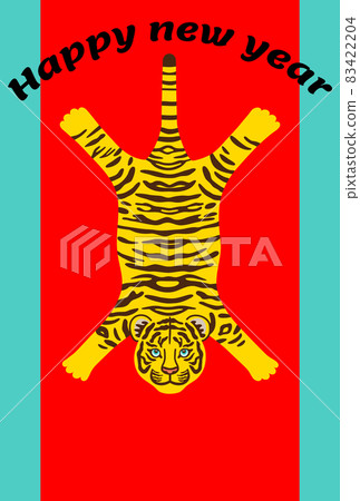 New Year's card illustration with tiger covering [postcard template] 83422204