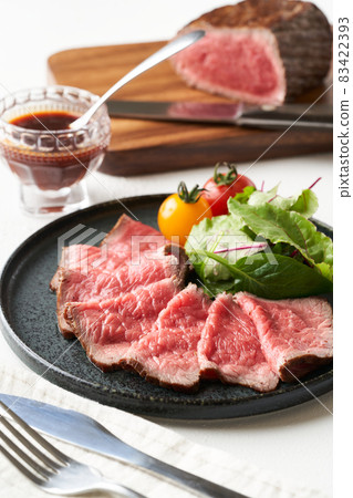 Roast beef served on a plate Roast beef served on a plate 83422393