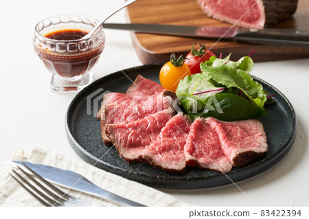 Roast beef served on a plate Roast beef served on a plate 83422394