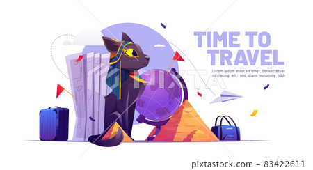 Time to travel cartoon banner with Egypt cat. Time to travel cartoon banner with Egypt cat. 83422611
