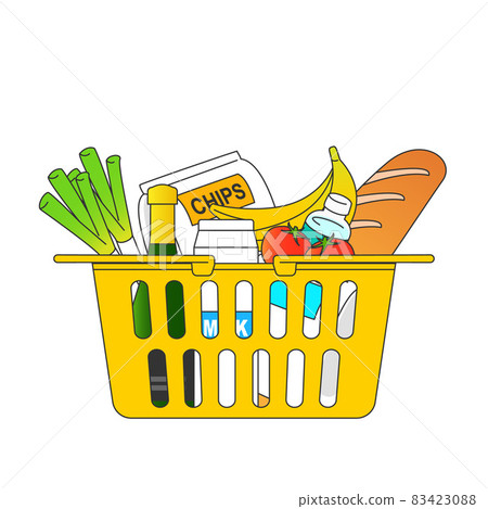 裝滿產品的購物車的插圖 裝滿產品的購物車的插圖 83423088