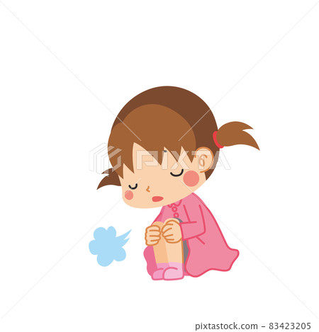 一個可愛的小女孩的插圖坐在她的膝蓋處於沮喪狀態白色背景全身 一個可愛的小女孩的插圖坐在她的膝蓋處於沮喪狀態白色背景全身 83423205