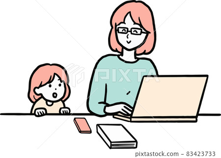 Illustration material of mother working from home Illustration material of mother working from home 83423733