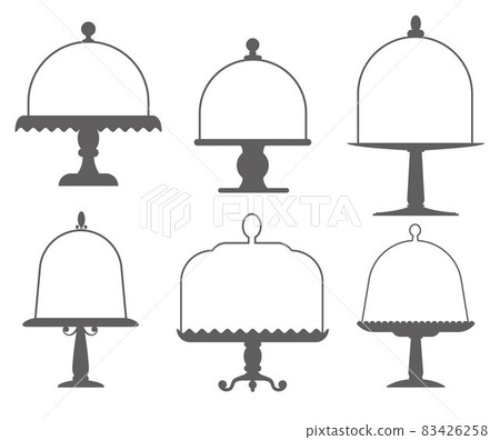 Set of cake stands with lids in flat icon style. Empty trays for fruit and desserts. Vector illustration. 83426258