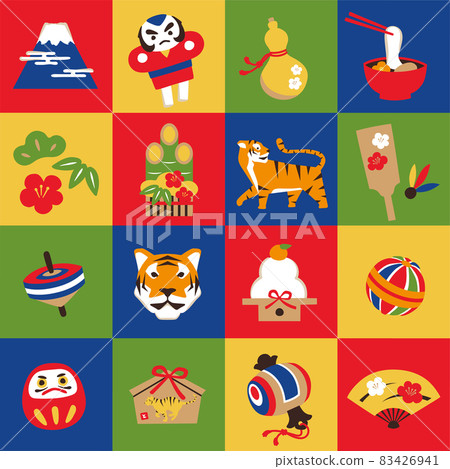 Illustration material New Year's icon Tiger year 2022 New Year's card material 83426941