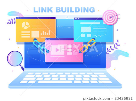 SEO Link Building as Search Engine Optimization, Marketing and Digital for Home Page Development or Mobile Applications Vector Illustration 83426951