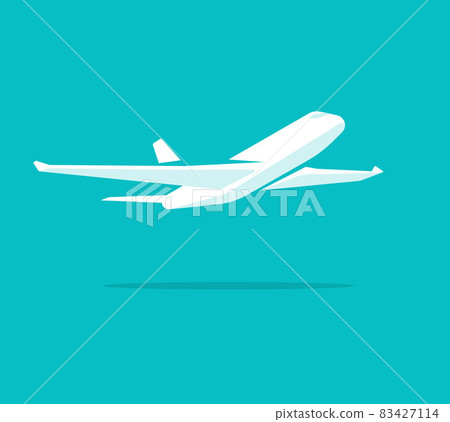 Plane icon vector flat style or airplane take off flying shape silhouette symbol isolated on blue color background Plane icon vector flat style or airplane take off flying shape silhouette symbol isolated on blue color background 83427114