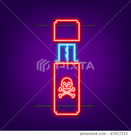 Computer virus on usb flash card. Virus protection. Neon icon. Vector stock illustration 83427253
