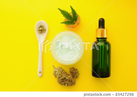 Cannabis cosmetics, cbd oil. Marihuana extract in cosmetology. Cannabis cosmetics, cbd oil. Marihuana extract in cosmetology. 83427298