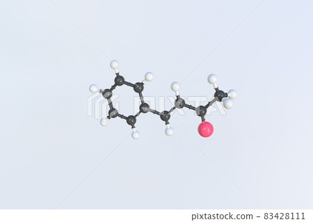 Molecule of benzylidene acetone, isolated molecular model. 3D rendering 83428111