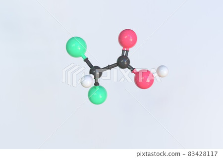 Dichloroacetic acid molecule, isolated molecular model. 3D rendering Dichloroacetic acid molecule, isolated molecular model. 3D rendering 83428117