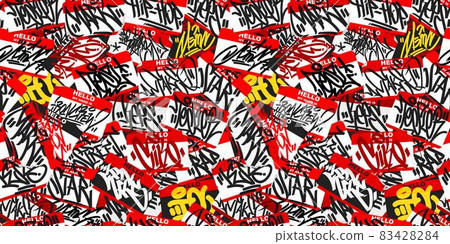 Abstract Seamless Urban Graffiti Style Sticker Bombing Hello My Name Is With Some Street Art Lettering Vector Illustration Art 83428284
