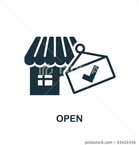 Open icon. Monochrome sign from restaurant collection. Creative Open icon illustration for web design, infographics and more 83428356