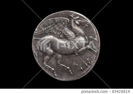 Silver 5 shekel Carthaginian coin with portrait of Tanit the sky goddess 83428814