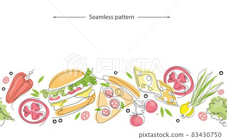 Seamless pattern with pizza. Hand drawn pizza ingredients, restaurant and pizzeria, cafe menu, packaging design. 83430750