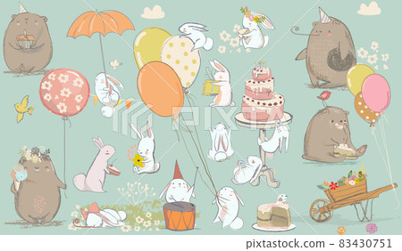 birthday card with cute bear and hare birthday card with cute bear and hare 83430751