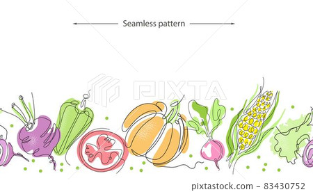 Seamless pattern with the image of vegetables. Single line drawing. Seamless pattern with the image of vegetables. Single line drawing. 83430752