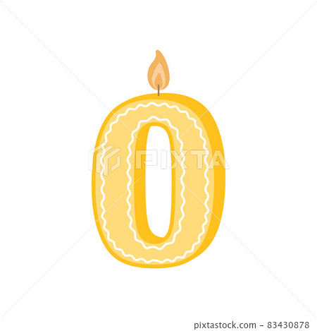 Illustration of a birthday candle number. The candle with the number 0. The yellow candle is zero. Vector illustration on a white background isolated in a flat cartoon style 83430878