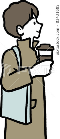 一個男人拿著外賣咖啡的插畫素材 一個男人拿著外賣咖啡的插畫素材 83431685
