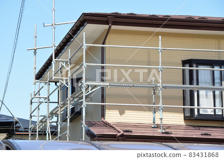 Scaffolding built by rain gutter repair Scaffolding built by rain gutter repair 83431868