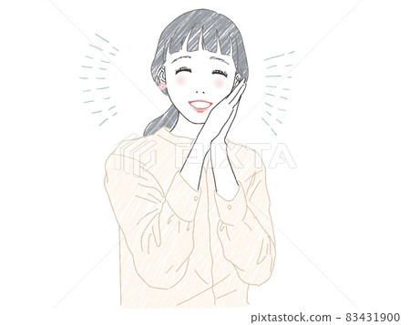 一個樂意把手放在臉頰上的女人 83431900