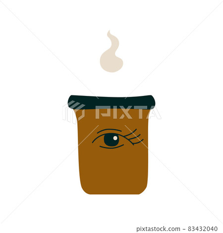 Ceramic mug with the image of a charry with a hot drink. A porcelain cup with tea or coffee with smoke or steam. Vector illustration in a flat cartoon hand-drawn style. Isolated on a white background Ceramic mug with the image of a charry with a hot drink. A porcelain cup with tea or coffee with smoke or steam. Vector illustration in a flat cartoon hand-drawn style. Isolated on a white background 83432040
